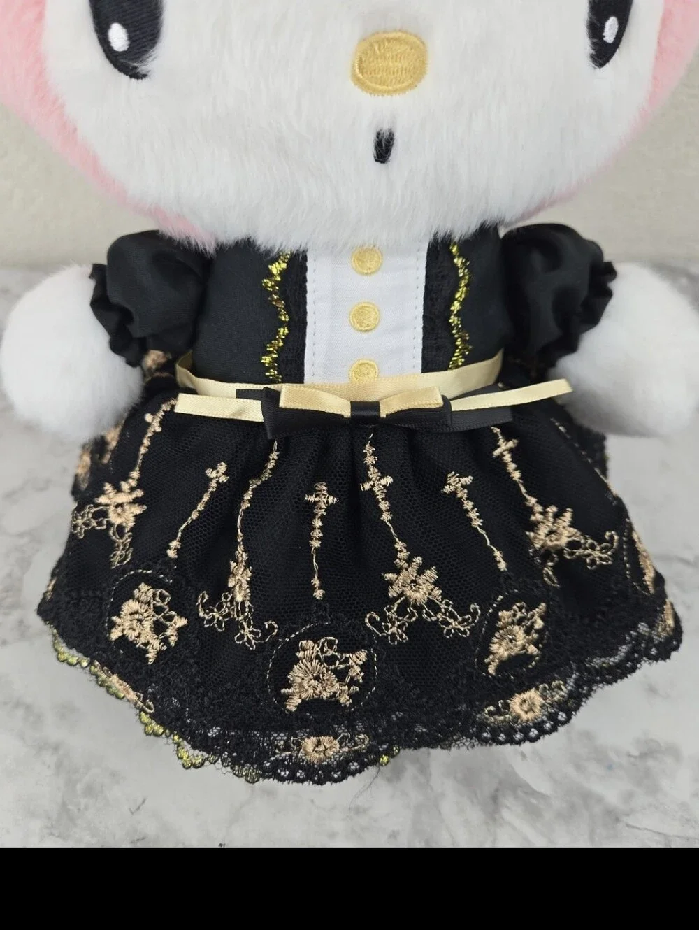 Sanrio My Melody Plush Doll in Pink with Black & Gold Dress